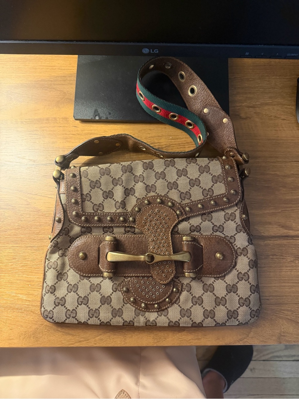 Gucci GG Canvas Studded Pelham Runway Flap Bag